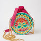 Peacock Bloom Lippan Art Handcrafted Circle Potli Bag