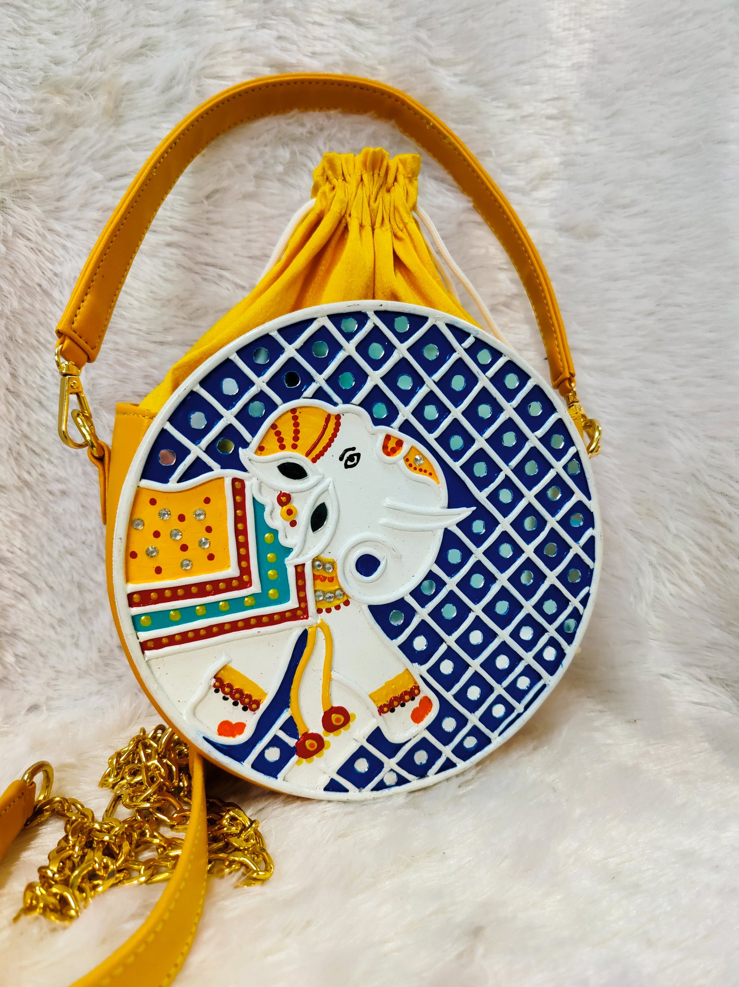 Elephant Lippan Art Handcrafted Potli Bag with Sling