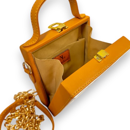 Mini Yellow Lotus Lippan Art Handcrafted Square Box Bag