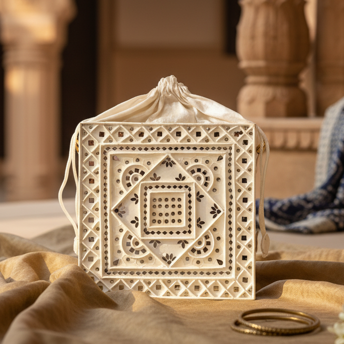 White Mandala Lippan Art Handcrafted Regular  Potli Sling Bag