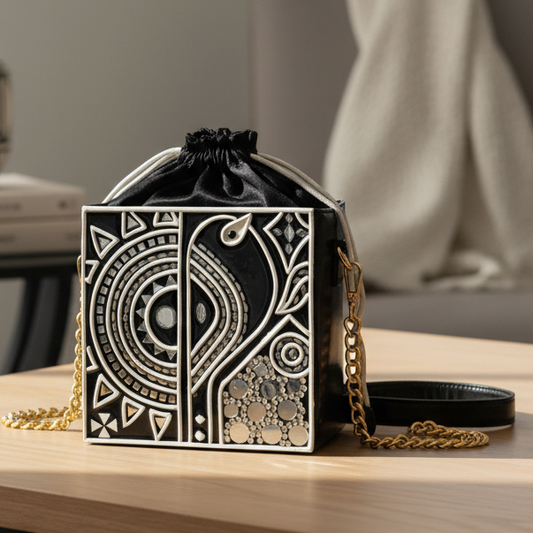 Black Square Lippan Art  Potli Bag and Sling