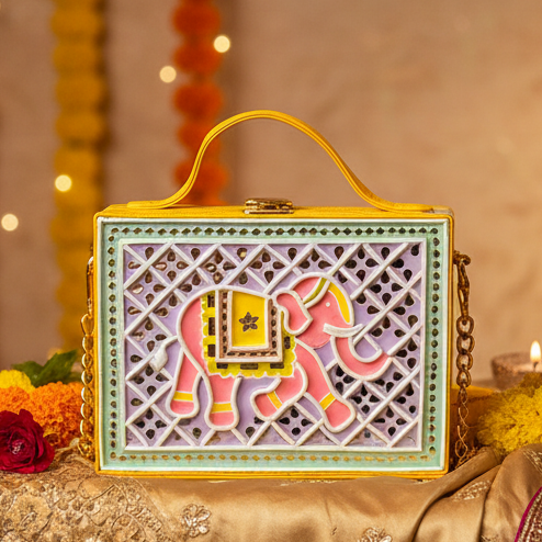 Pastel Elephant Box Lippan Art Handcrafted Sling