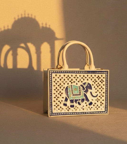 White Elephant Lippan Art Handcrafted Zipper Sling