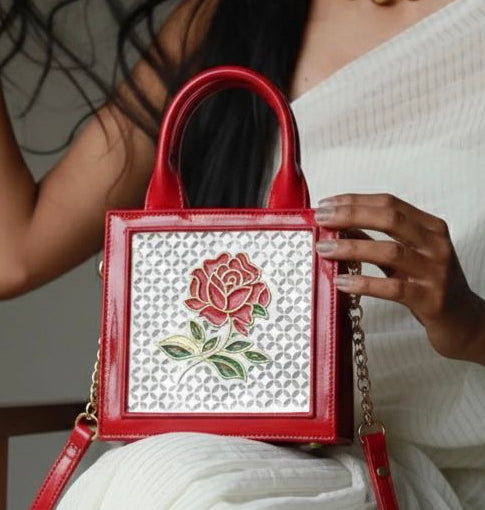Rose Handcrafted Lippan Art Handbag/ Sling