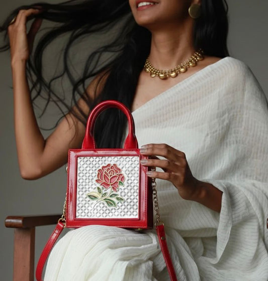 Rose Handcrafted Lippan Art Handbag/ Sling