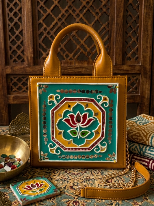 Lotus Bloom Zipper Lippan Art Handbag Sling