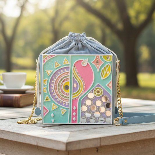 Pastel Peacock Lippan Art  Potli Handcrafted Sling Bag