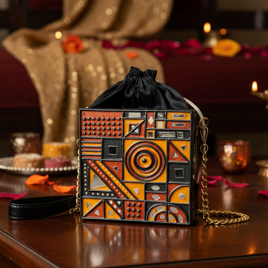 Gilded Mirage – Black Gold Lippan Handcrafted Potli