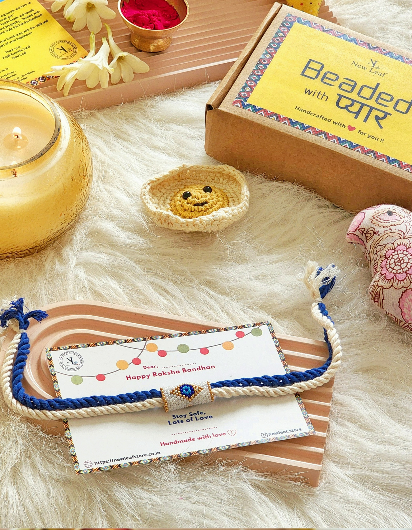 Nazar na Lage - Evil Eye Cylindrical Beaded Rakhi