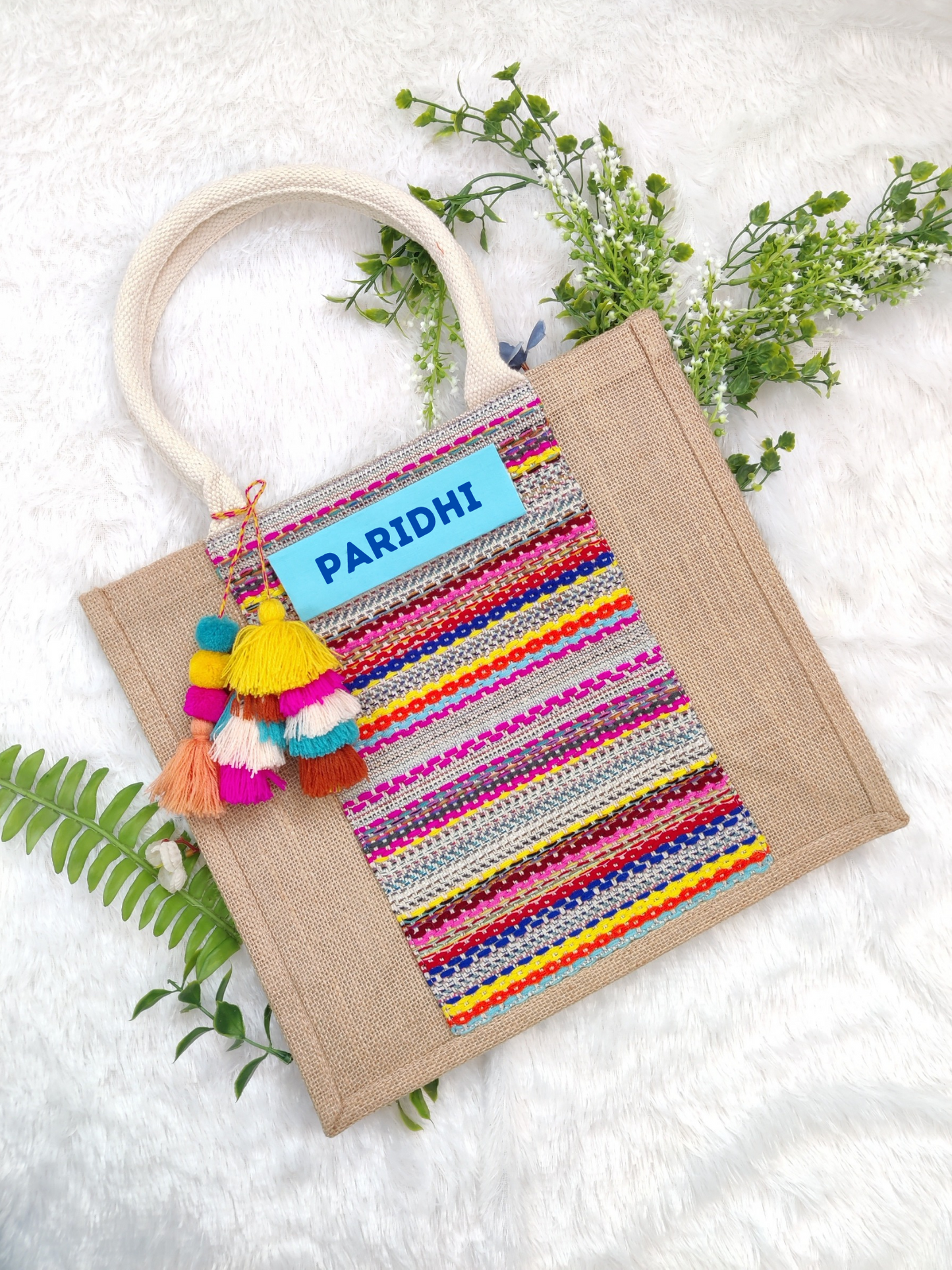 Colourful Customized Jute Jhola Medium Bag