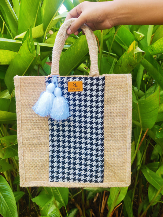Black and white Everyday Jute Bag- Medium