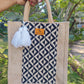 Black & White Jute Bag with zipper- Small