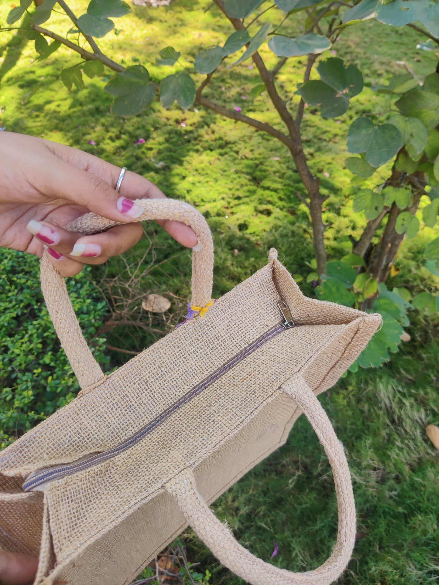 Black and white Everyday Jute Bag- Medium