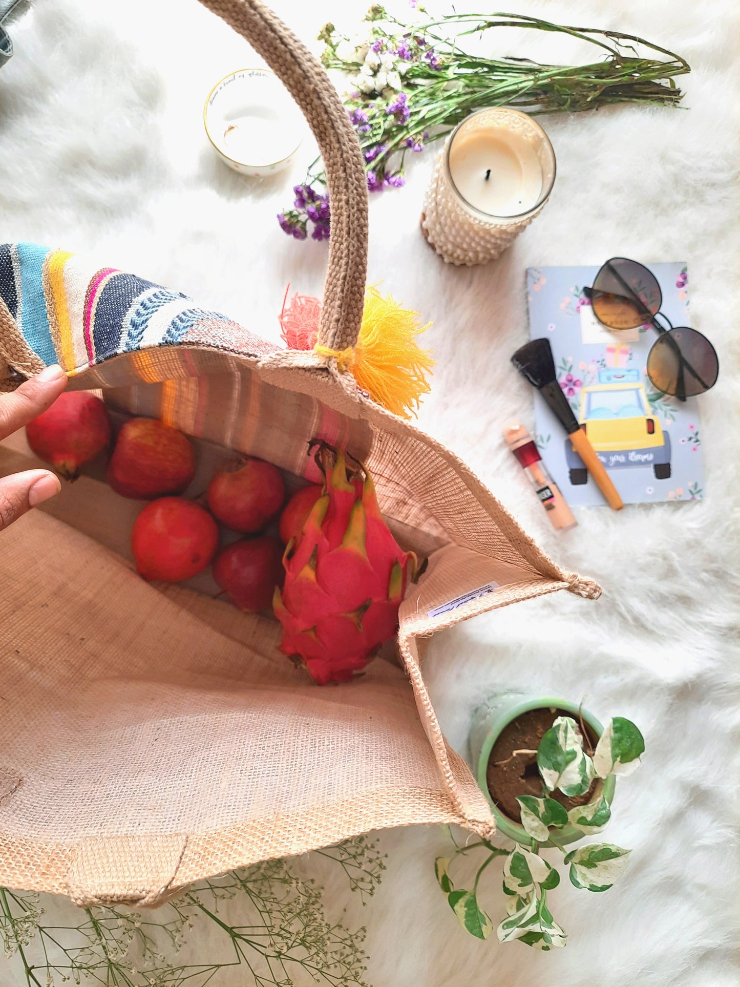 Strawberries and Cream Jute Bag without Zipper- Small
