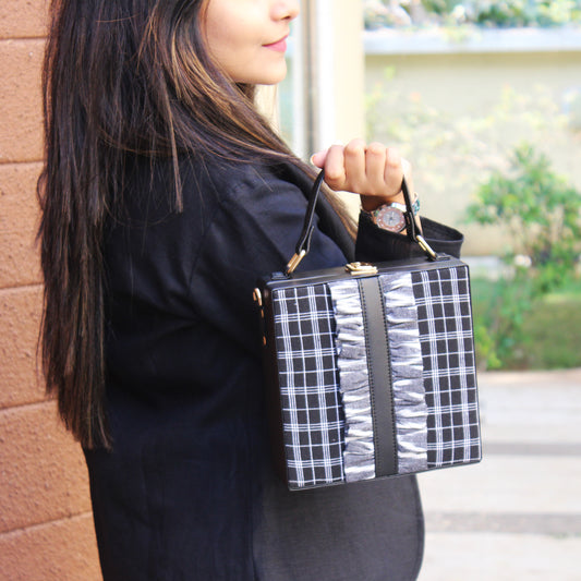 Black Checks Flounce sling bag
